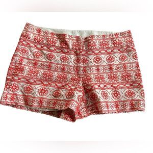 Ann Taylor LOFT Low-rise Red White Crochet Geometric Embroidered Shorts, size 6